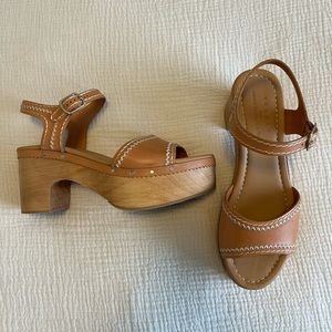 Sandro Paris Audrey Wood and Leather Platform Sandal - Size 8